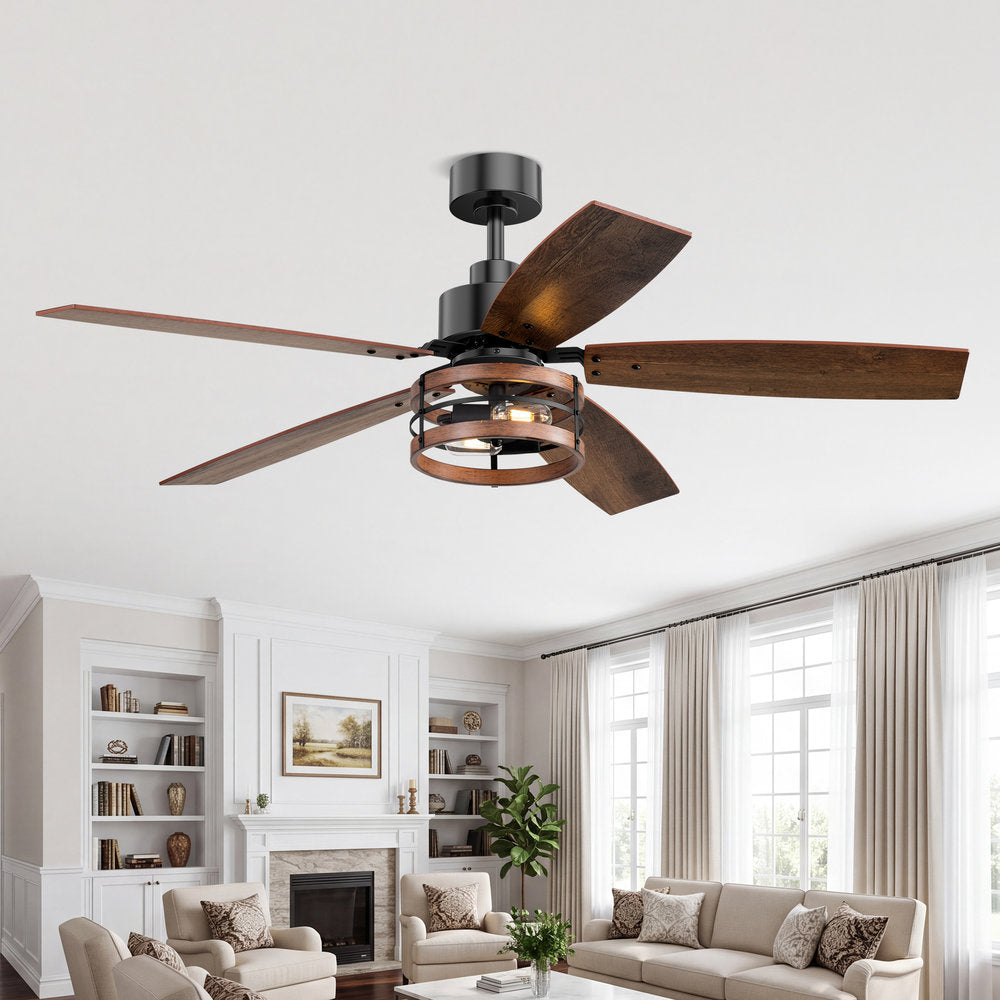 52 Inch 5 Blade Farmhouse Ceiling Fan with Light and Remote