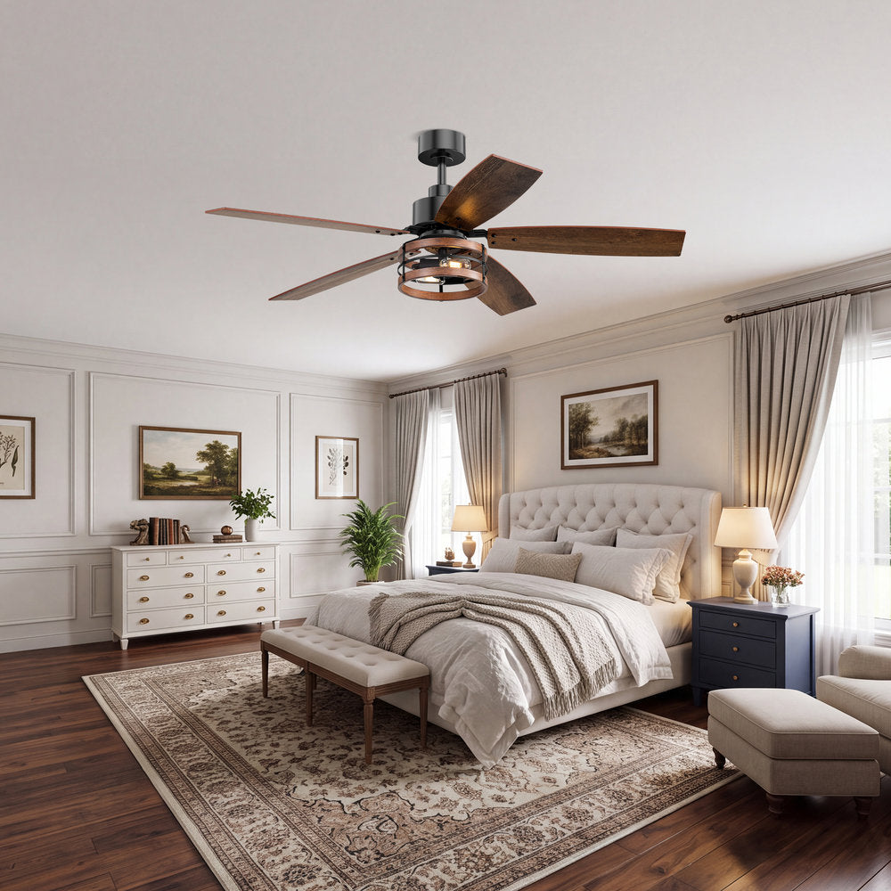 52 Inch 5 Blade Farmhouse Ceiling Fan with Light and Remote