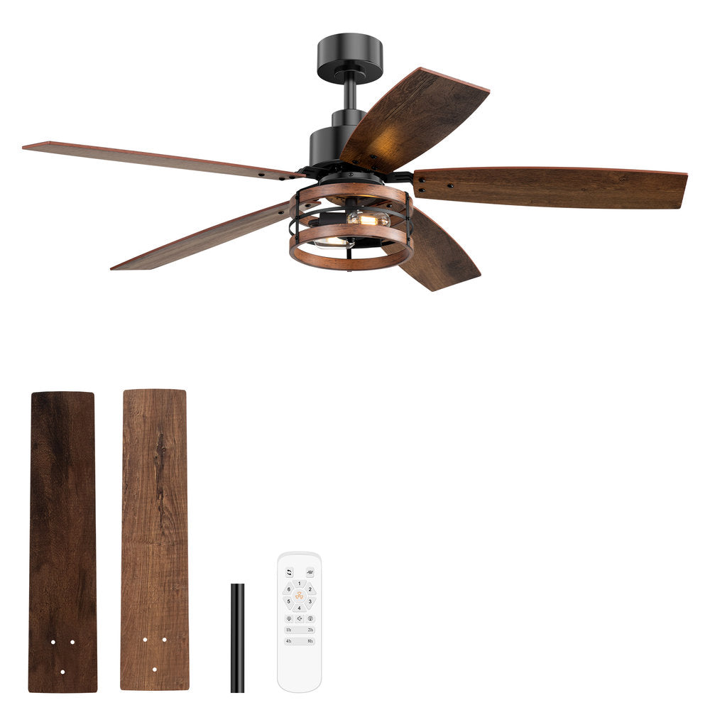 52 Inch 5 Blade Farmhouse Ceiling Fan with Light and Remote