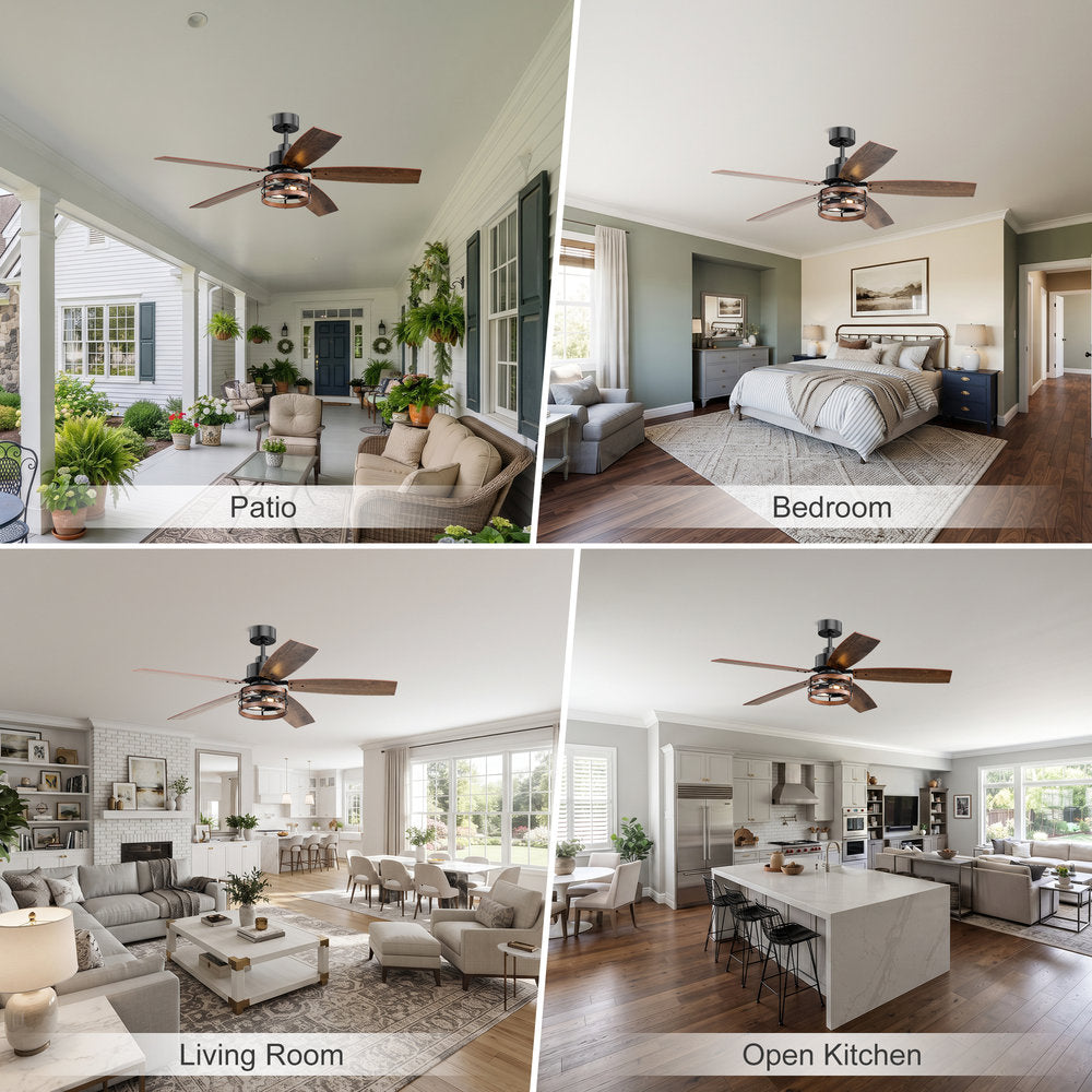 52 Inch 5 Blade Farmhouse Ceiling Fan with Light and Remote