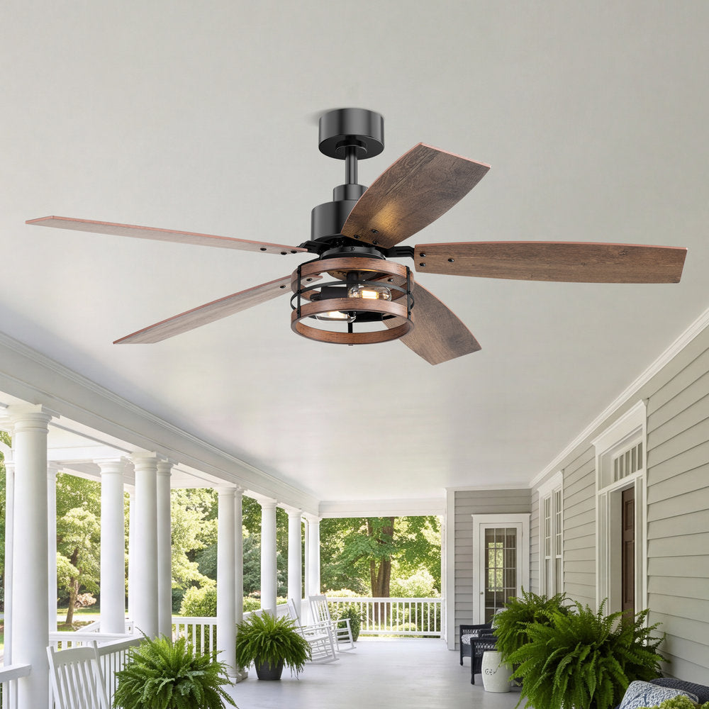 52 Inch 5 Blade Farmhouse Ceiling Fan with Light and Remote